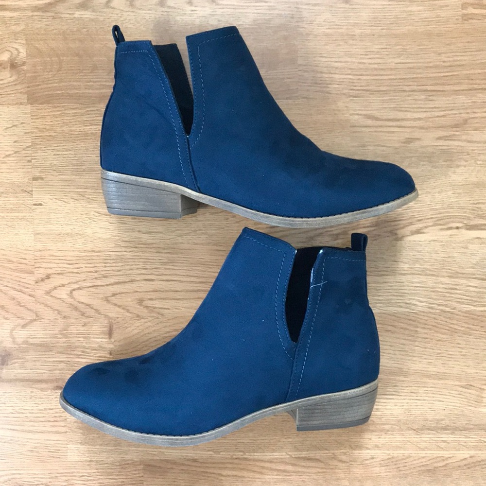 Blue suede booties